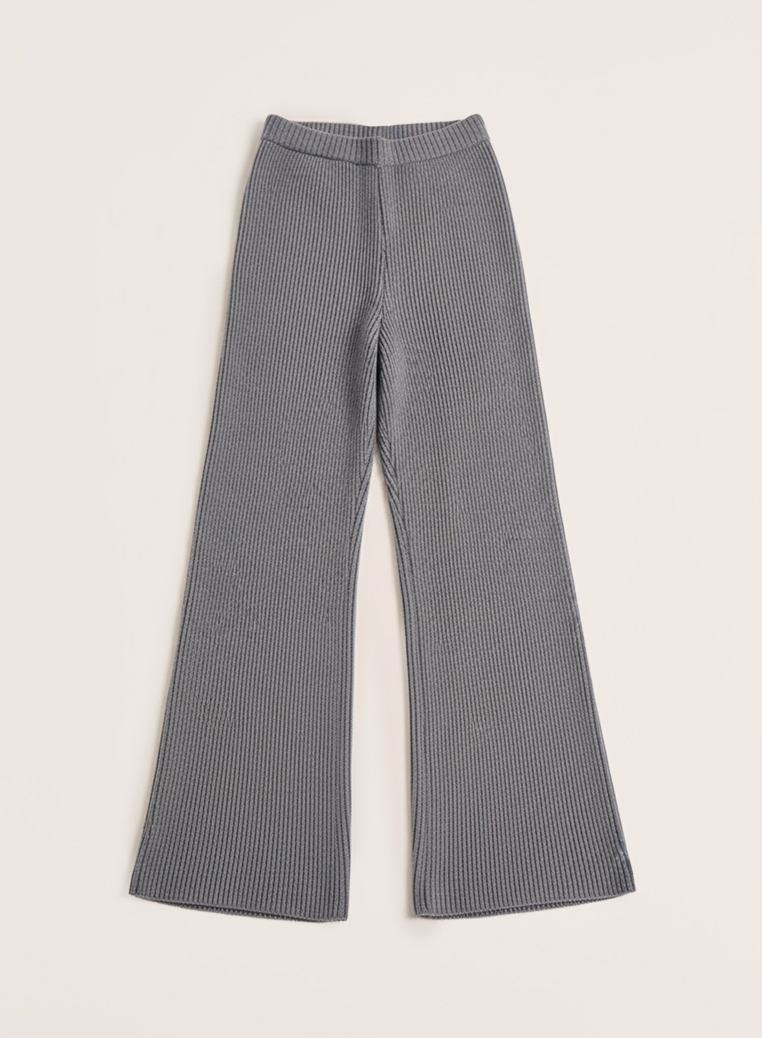Light Grey Ribbed Knitted Wide Leg Trousers